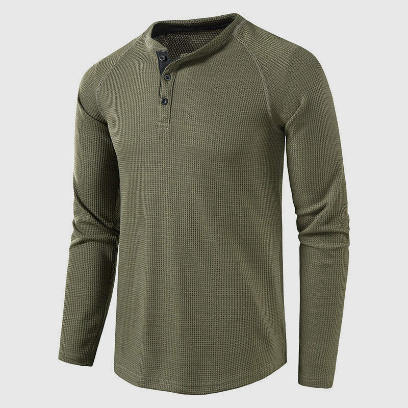 Men's Knit Long Sleeve Henley – Petrus - Army Green