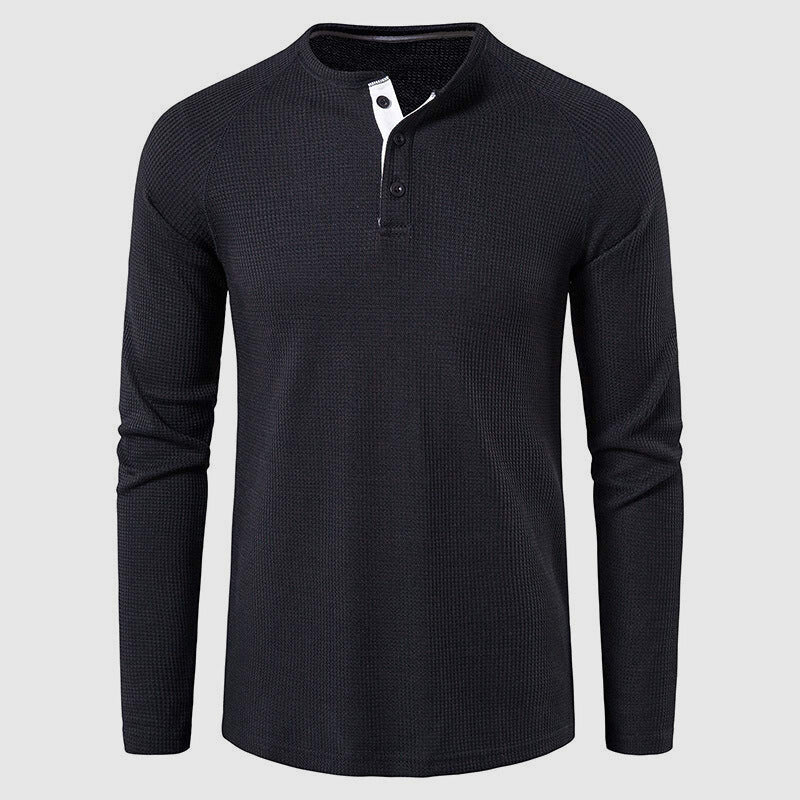 Men's Knit Long Sleeve Henley – Petrus - Black 2