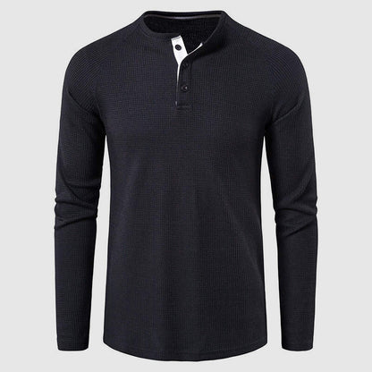 Men's Knit Long Sleeve Henley – Petrus - Black 2