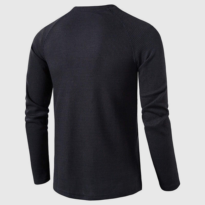 Men's Knit Long Sleeve Henley – Petrus - Black 3
