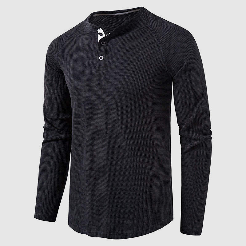Men's Knit Long Sleeve Henley – Petrus - Black