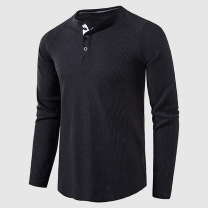Men's Knit Long Sleeve Henley – Petrus - Black