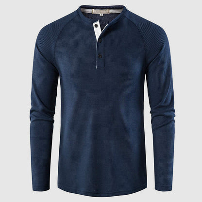 Men's Knit Long Sleeve Henley – Petrus - Dark Blue 2