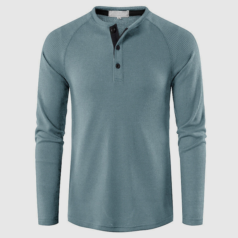 Men's Knit Long Sleeve Henley – Petrus - Light Blue 2