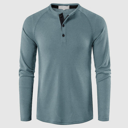 Men's Knit Long Sleeve Henley – Petrus - Light Blue 2