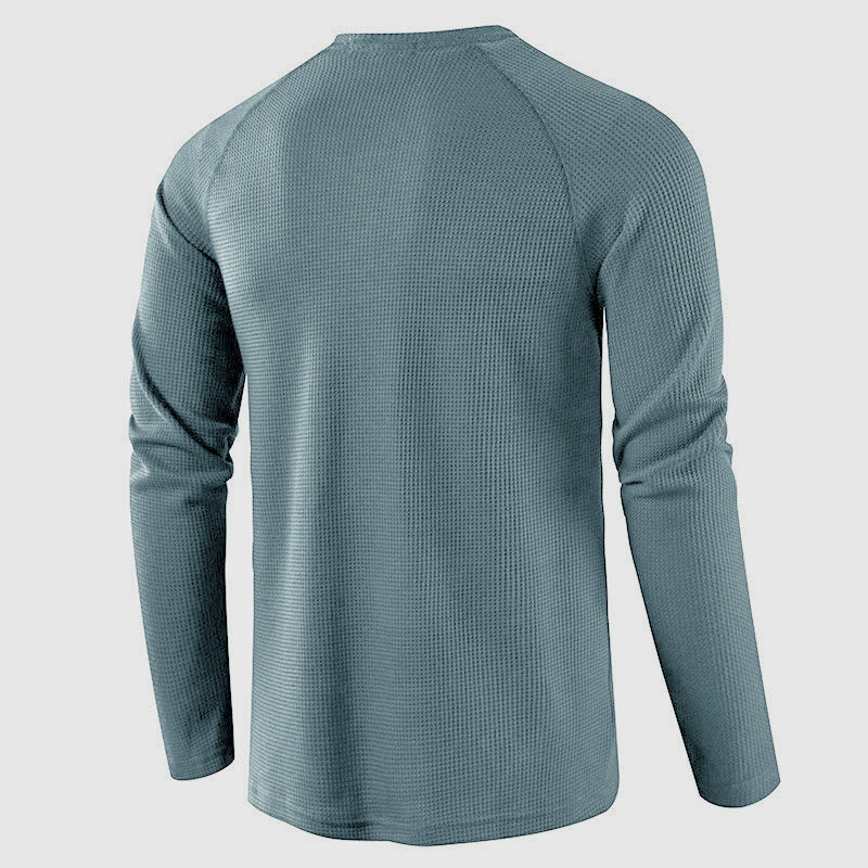 Men's Knit Long Sleeve Henley – Petrus - Light Blue 3