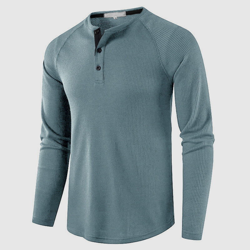 Men's Knit Long Sleeve Henley – Petrus - Light Blue