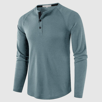 Men's Knit Long Sleeve Henley – Petrus - Light Blue