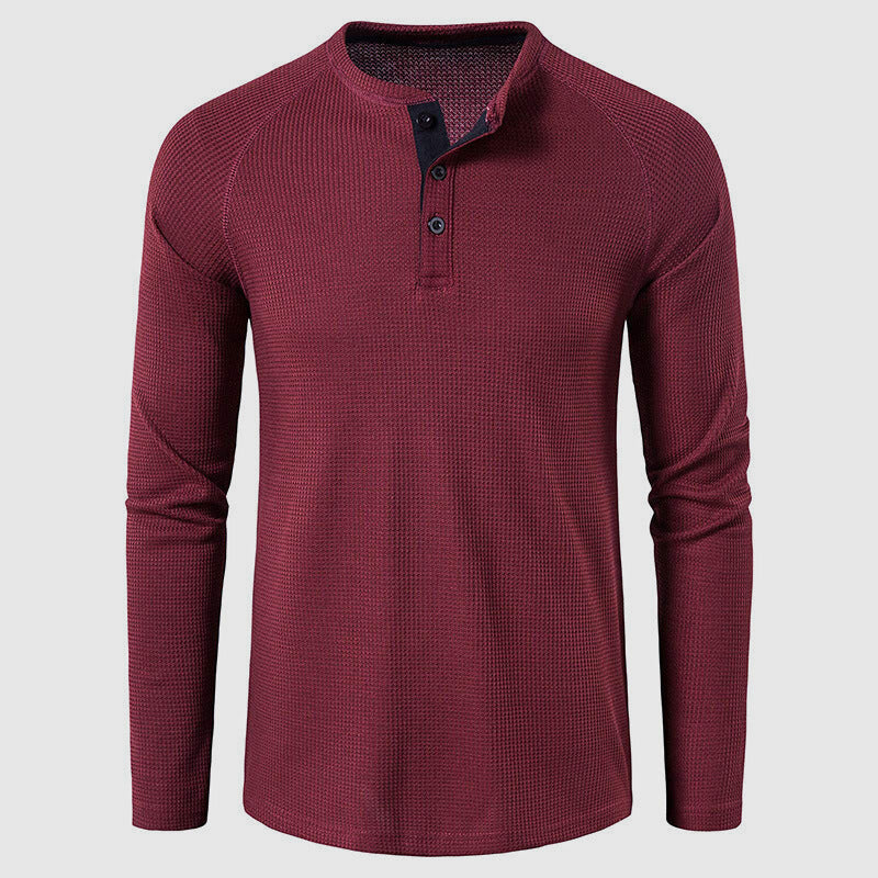 Men's Knit Long Sleeve Henley – Petrus - Red 2