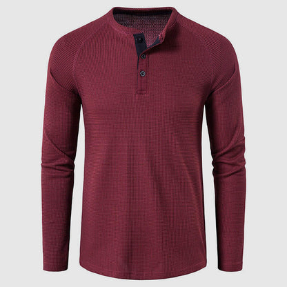 Men's Knit Long Sleeve Henley – Petrus - Red 2