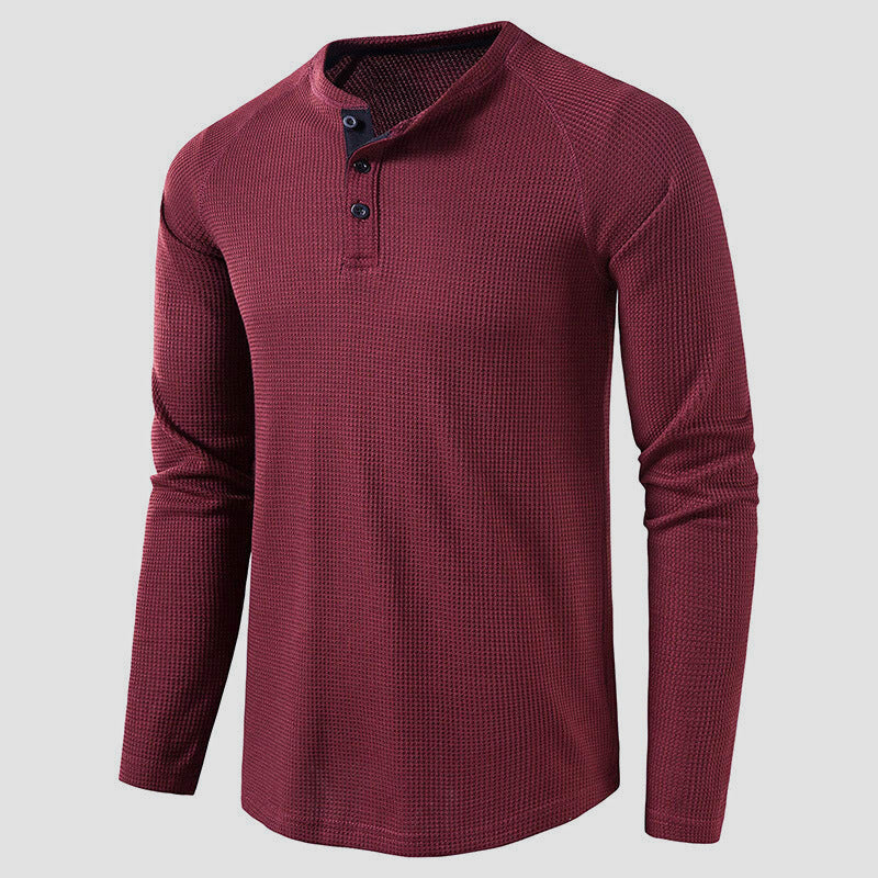 Men's Knit Long Sleeve Henley – Petrus - Red