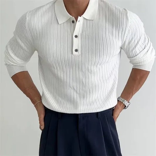 Men's Knit Long Sleeve Polo Shirt – Philip - White