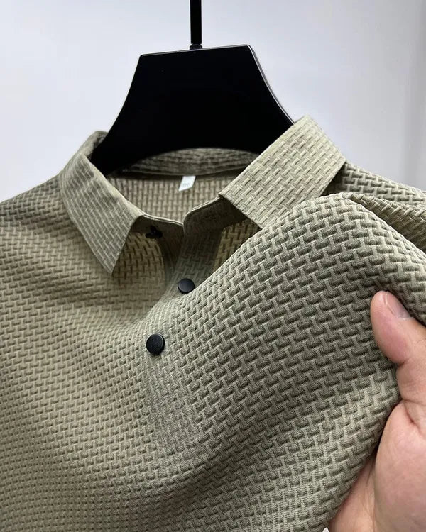 Men's Textured Knit Short Sleeve Polo – Quentin - Beige