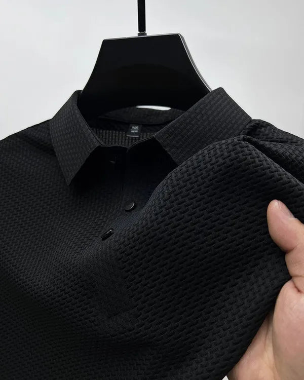 Men's Textured Knit Short Sleeve Polo – Quentin - Black 2
