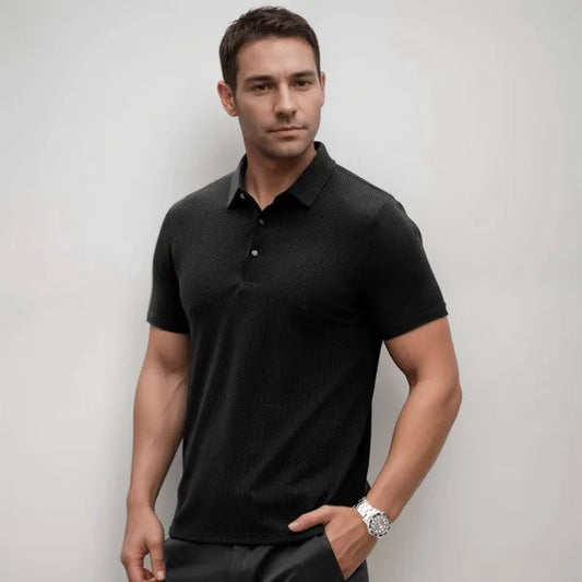 Men's Textured Knit Short Sleeve Polo – Quentin - Black