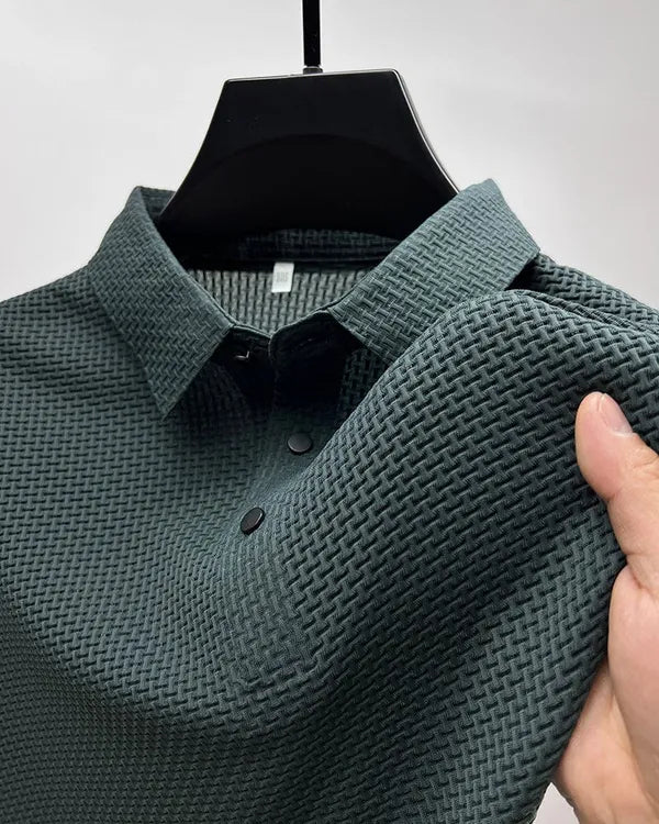 Men's Textured Knit Short Sleeve Polo – Quentin - Dark Green