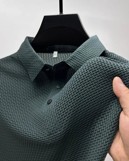 Men's Textured Knit Short Sleeve Polo – Quentin - Dark Green