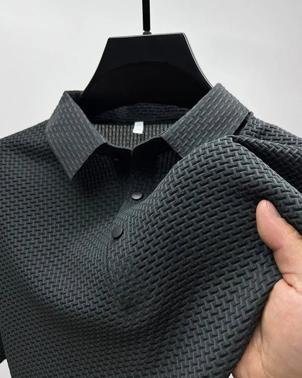 Men's Textured Knit Short Sleeve Polo – Quentin - Gray
