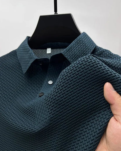 Men's Textured Knit Short Sleeve Polo – Quentin - Navy Blue