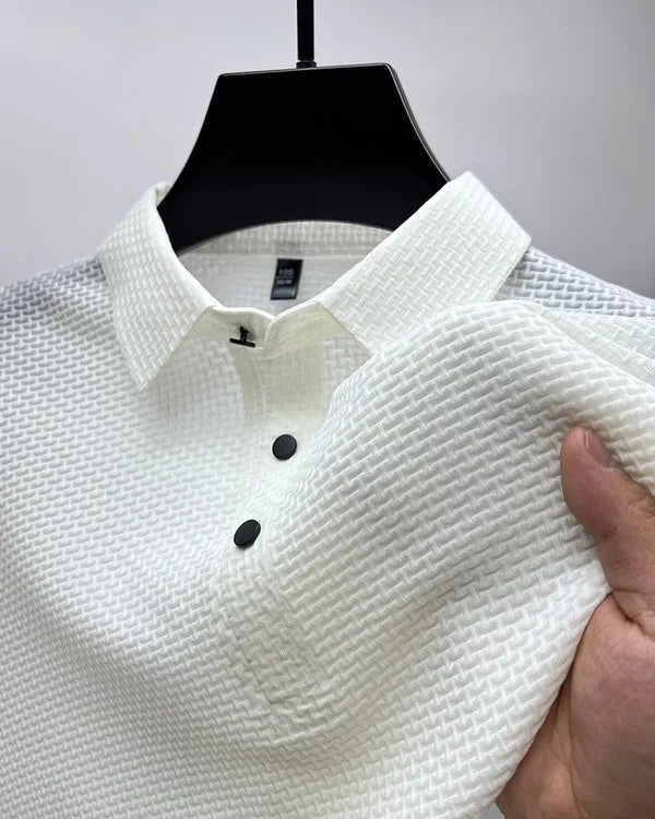 Men's Textured Knit Short Sleeve Polo – Quentin - White
