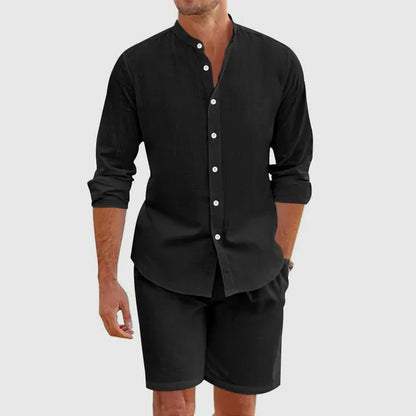 Men's Linen Long Sleeve Shirt Set – Rafael - Black