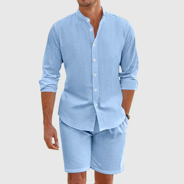Men's Linen Long Sleeve Shirt Set – Rafael - Sky Blue