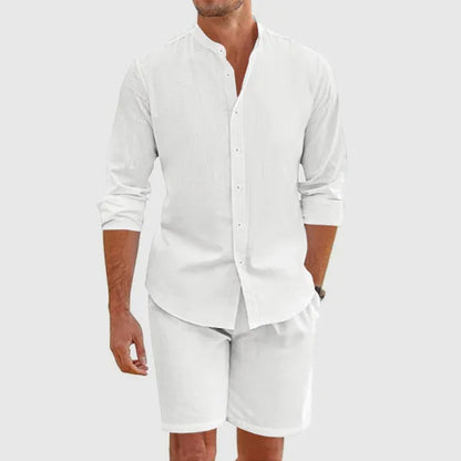 Men's Linen Long Sleeve Shirt Set – Rafael - White