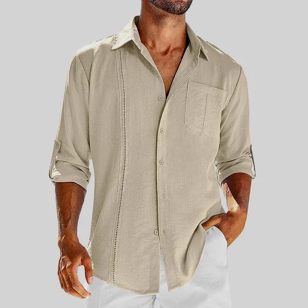 Men's Linen Long Sleeve Overshirt – Raivo - Beige