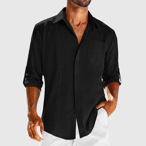 Men's Linen Long Sleeve Overshirt – Raivo - Black