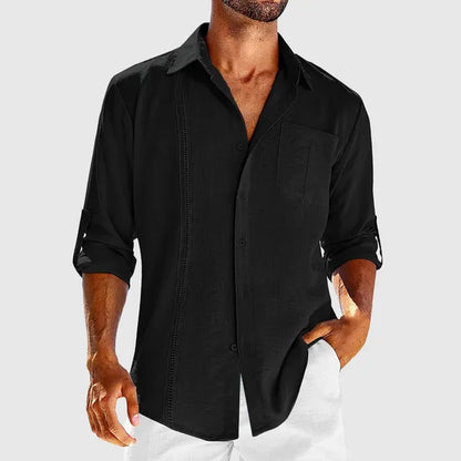 Men's Linen Long Sleeve Overshirt – Raivo - Black