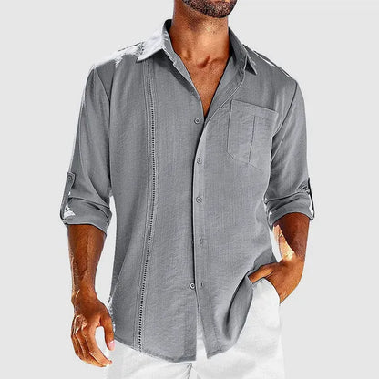 Men's Linen Long Sleeve Overshirt – Raivo - Gray