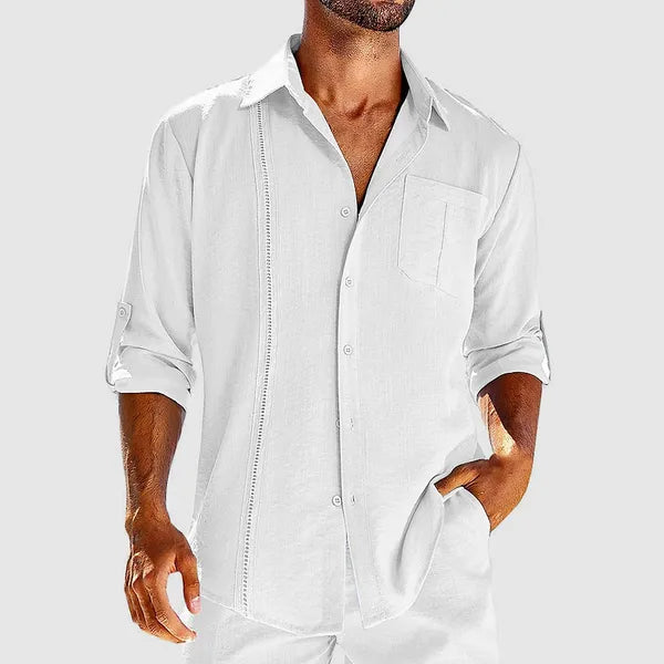 Men's Linen Long Sleeve Overshirt – Raivo - White