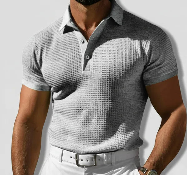 Men's Breathable Knit Short Sleeve Polo – Raymond - Gray