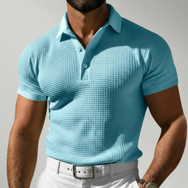 Men's Breathable Knit Short Sleeve Polo – Raymond - Light Blue