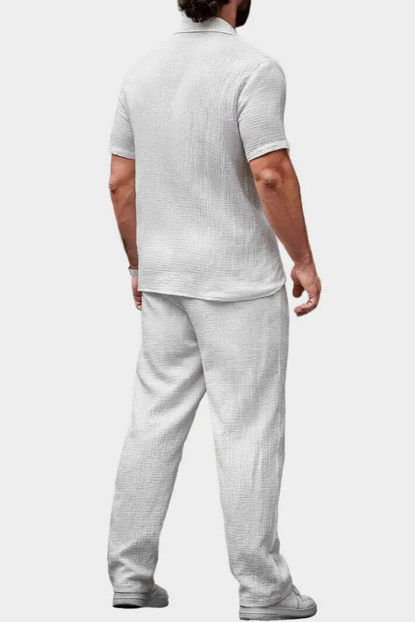 Men's Relaxed Short Sleeve Shirt Set – Sebastian - White 2