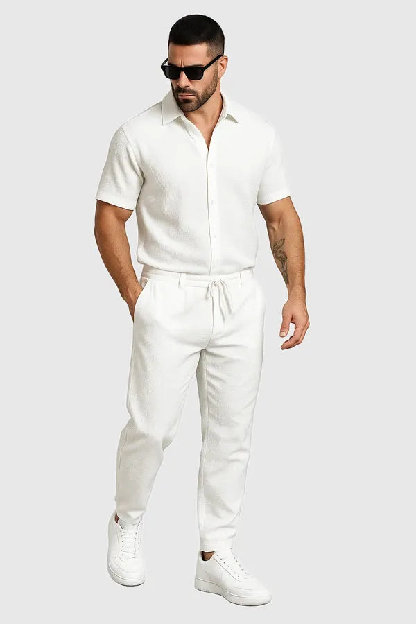 Men's Relaxed Short Sleeve Shirt Set – Sebastian - White 3