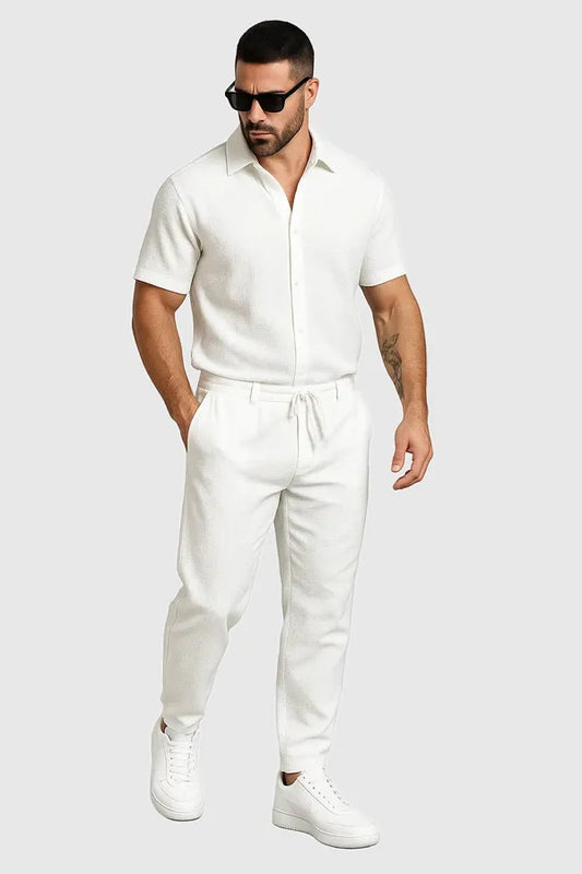 Men's Relaxed Short Sleeve Shirt Set – Sebastian - White