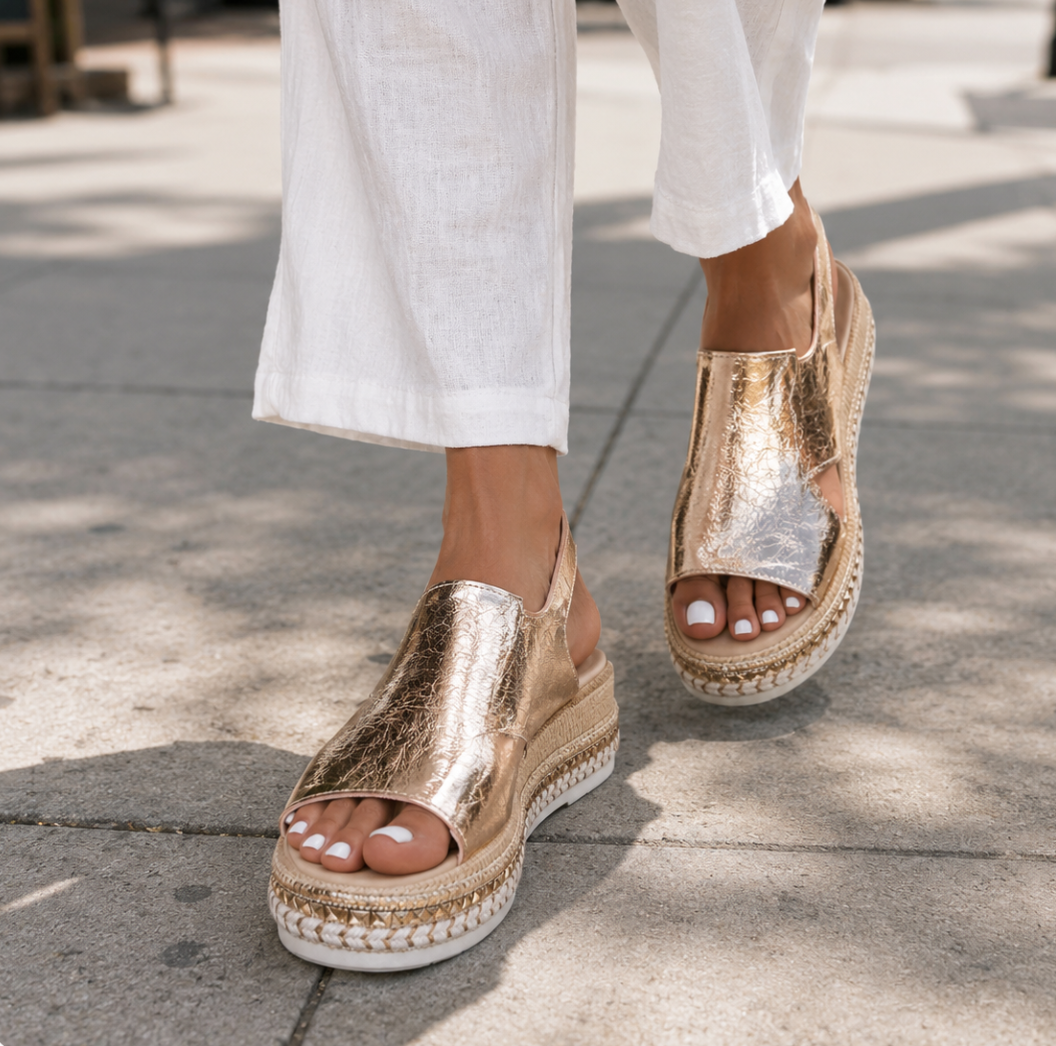 Simone comfort sandals in gold – on foot