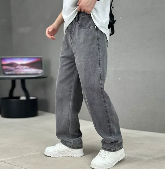 Men's Wide Leg Denim Pants – Siward - Dark Gray