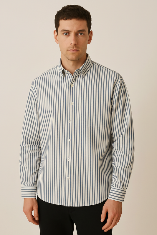 Men's Smart Striped Long Sleeve Shirt – Stavros - Dark Blue