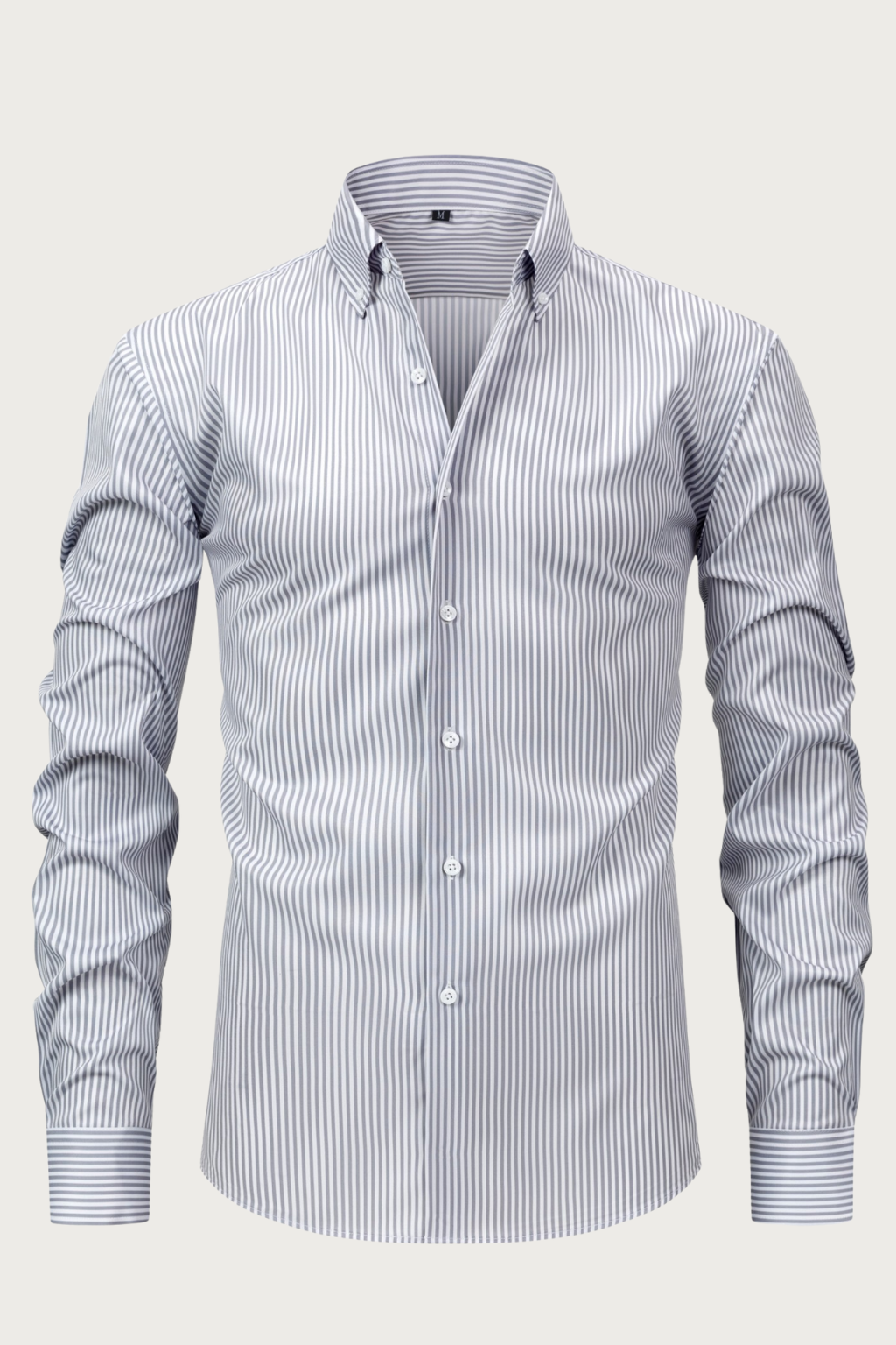 Men's Smart Striped Long Sleeve Shirt – Stavros - Light Gray
