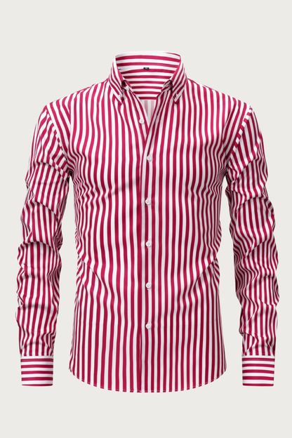 Men's Smart Striped Long Sleeve Shirt – Stavros - Red