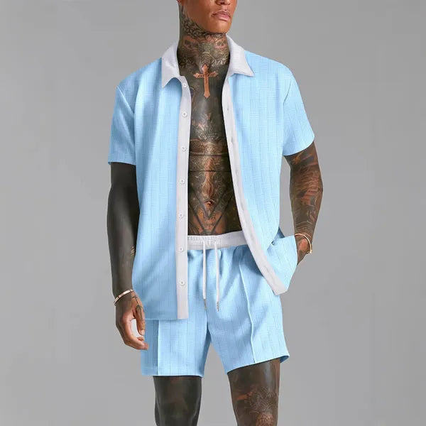 Men's Summer Short Sleeve Shirt Set – Theo - Light Blue
