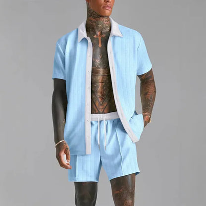 Men's Summer Short Sleeve Shirt Set – Theo - Light Blue
