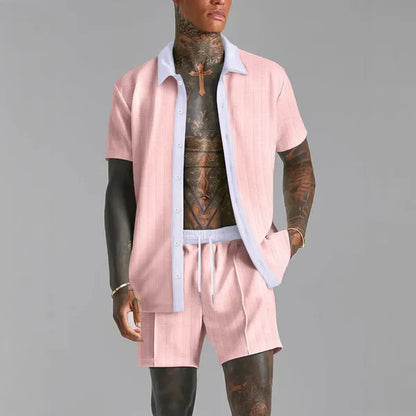 Men's Summer Short Sleeve Shirt Set – Theo - Pink