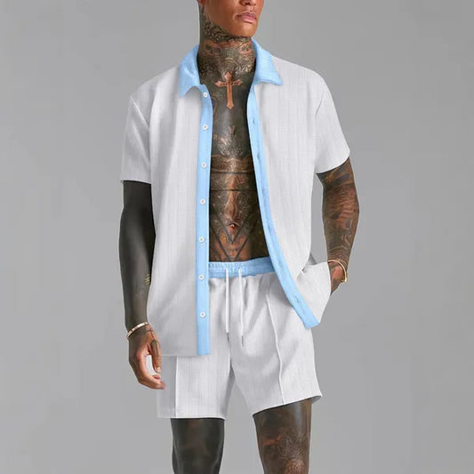 Men's Summer Short Sleeve Shirt Set – Theo - White