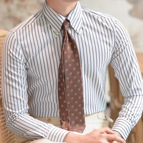 Men's Striped Long Sleeve Dress Shirt – Thibault - Striped 2
