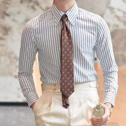 Men's Striped Long Sleeve Dress Shirt – Thibault - Striped 3