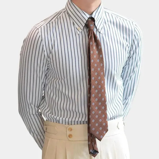 Men's Striped Long Sleeve Dress Shirt – Thibault - Striped