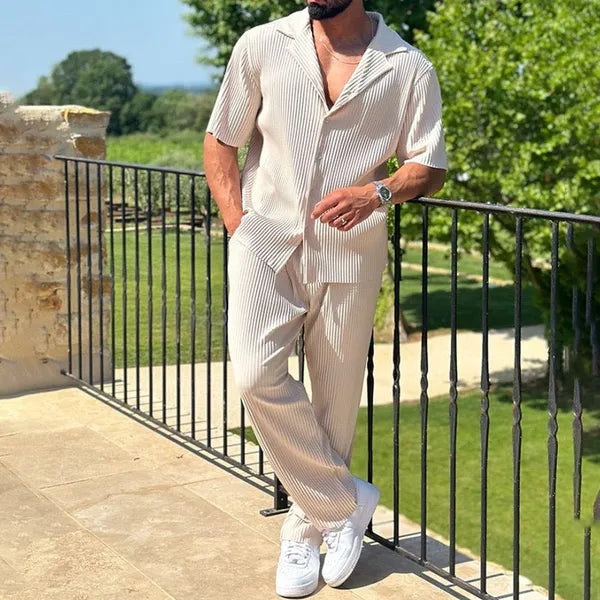 Men's Pleated Short Sleeve Set – Thomas - Apricot